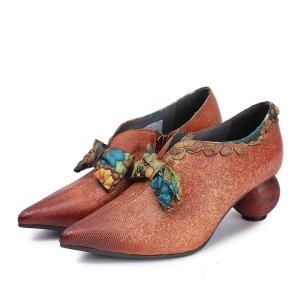 China S157 Factory retro art handmade leather pointed high heels fashion wild autumn and winter new ethnic style women's shoes wholesale
