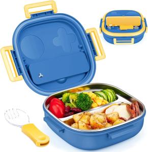 China Stainless Steel Metal Bento Lunch Box Blue Kids Bento Box With Spoon wholesale