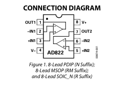 AD822ARMZ Precision Instrumentation Amplifier 1nA Bias Current 0.3μV/°C Drift MSOP-8 2.2-18V -40°C to +125°C