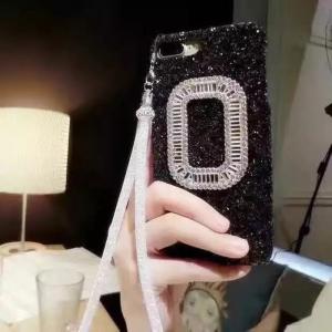 China Black Glitter Box Drill Cell Phone Case Cover for iPhone 7 6s Plus with Long Crystal Lanyard wholesale