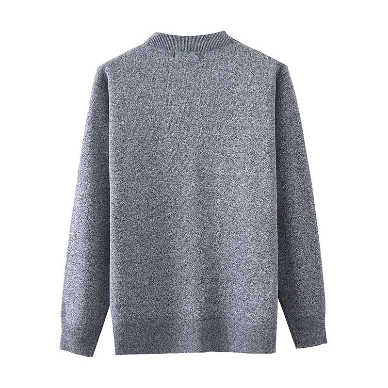 Winter Thick Middle Aged Fleece Lined Sweater 12GG Simple Long Sleeve Knits