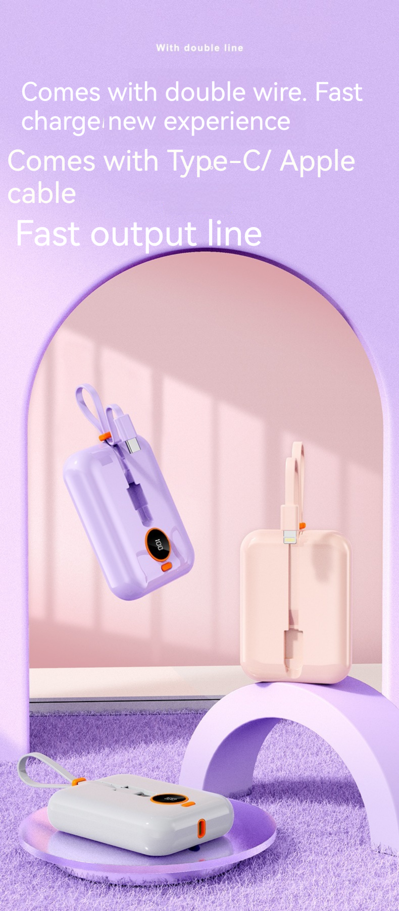 Type C Output Interface Portable 10000mAh Power Bank for Outdoor Charging and Devices