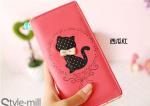New Korean cute cat print bow candy-colored Japanese girls wave point zipper