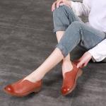 S047 About round toe women's shoes solid color polished top layer cowhide single