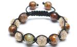Adjustable Shamballa Bracelet, Crystal Rhinestone Ball & Cracked Agate Faceted