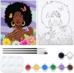 African American Women Flowers Pre Drawn Canvas Paint Kit Art Set Custom Size