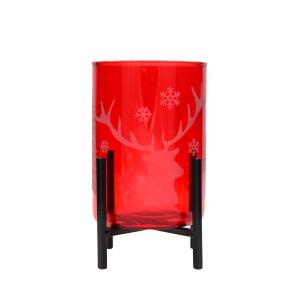 China Brosilicate Glass Candle Holders With Etched Christmas Pattern wholesale