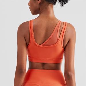 China Mesh Stitching Strappy Back Sports Bra Girls Elastic Bottom Padded Crop Top wholesale