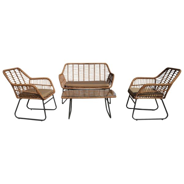 Garden Rattan Dining Table And Chairs Steel PE Rattan Woven Coffee Table Chair