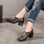 S170 2020 autumn and winter square toe thick heel handmade original leather high