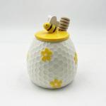 Farmhouse Style Embossed Bee Design Ceramic Honey Jar For Home Kitchen Decor