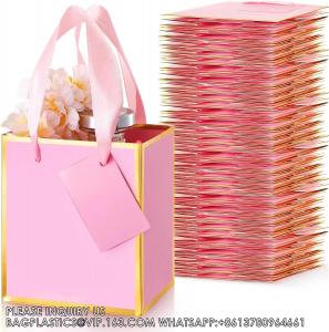 China Pink, Gold Metallic Foil Paper Gift Bag With Handle Bulk Favor Bag With Tag For Valentine Wedding Promotional Gift wholesale