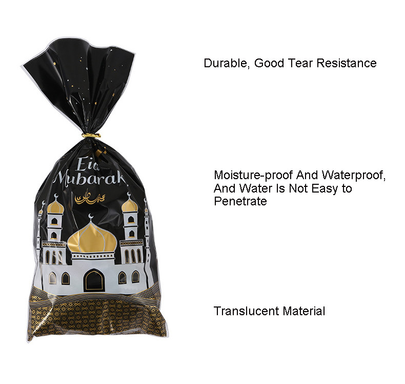 Printed Eid Mubarak Cellophane Clear Plastic Party Treat Bags With Twist Ties
