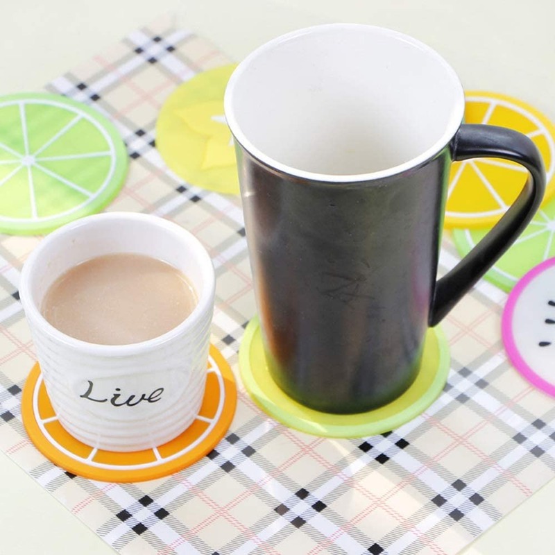 Minglu CM-009 Fruit Slice Silicone Coaster, Non-Slip Drink Cup Pad Tabletop Protection Colorful Slice Silicone Drink Coasters