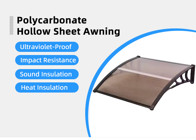 Anti UV Polycarbonate Outdoor Awning Canopy Lightweight Poly Carbonate Awning