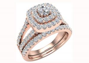 China 0.79CT 79PCS Diamond Engagement Wedding Rings Double Halo Style Cushion Shape on sale