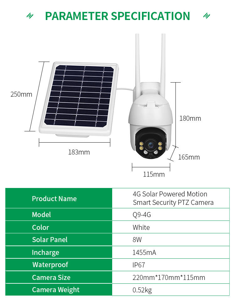 Low Power Wifi Wireless Solar Power Camera With 4g Sim Card Ip67 for Outdoor