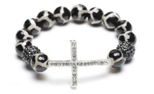 China Cross Beaded Cuff Bracelets with Agate Faceted Rounds and Crystal Pave Argil Beads wholesale