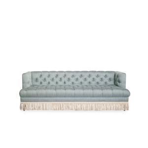 China New Design Classics Style Living Room Sofa  3 Seater Grey Velvet Fabric Sofa With Fashionable Tasseles wholesale