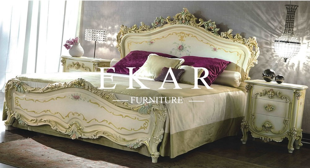 Carved King Size Royal Luxury Design Wooden Bed