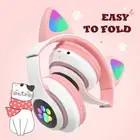China Cat Ear Headphones Wireless Headset with LED Light TF Card for GirIs Earbud &amp; In-Ear Headphones wholesale