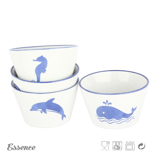 5 Inch Ceramic Cereal Bowls Custom Logo V Shape Stoneware Eco Friendly