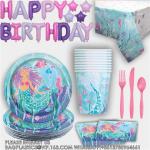 Mermaid Series Paper Straws Cup Plate Set Kid Table Decoration Wedding Birthday