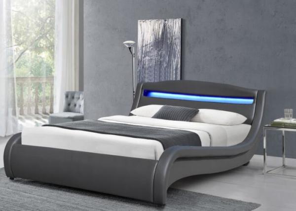 Light Grey Upholstered Tufted Queen Bed LED King Size PU Modern Platform Bed