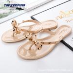 PVC Summer Black Flat Sandals Womens With Bow Rivet