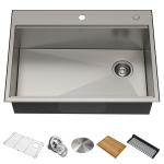 Versatile Dual Mount Single Bowl Deep Kitchen Sink 9-1/2''