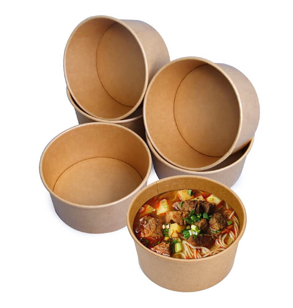 Customized Disposable Heatable Food Packaging Boxes Round Kraft Paper Salad Plates Bowl