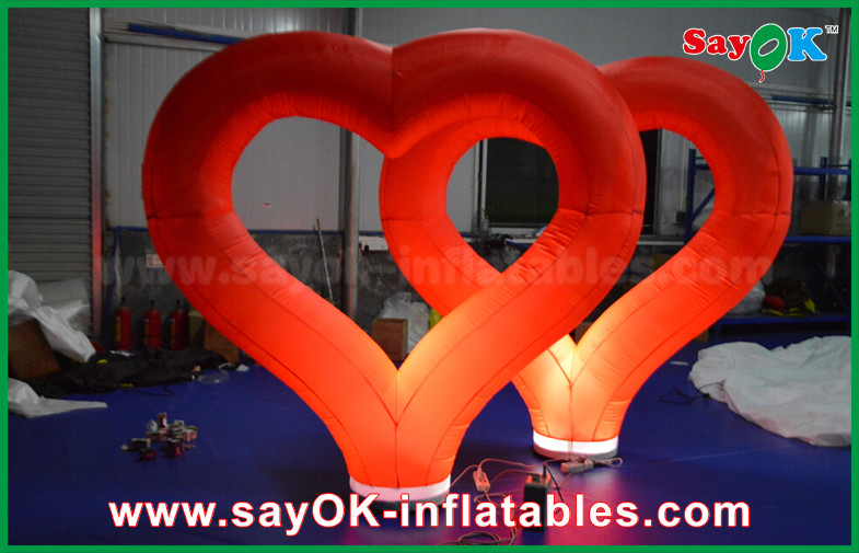Wedding Outdoor Inflatable Decorations Red Nylon Inflatable Heart With LED Light