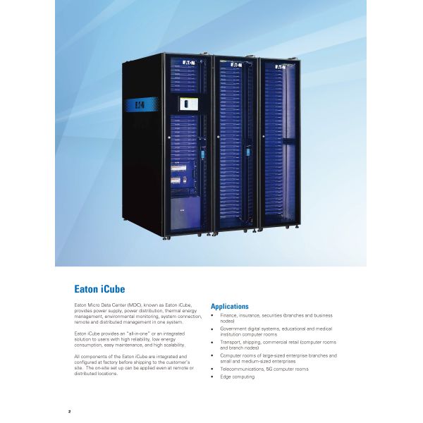 Eaton Micro Modular Data Center Power Cube with N+1 Redundancy 25-60kW Cooling Capacity and 21.5-Inch FHD Touch Screen