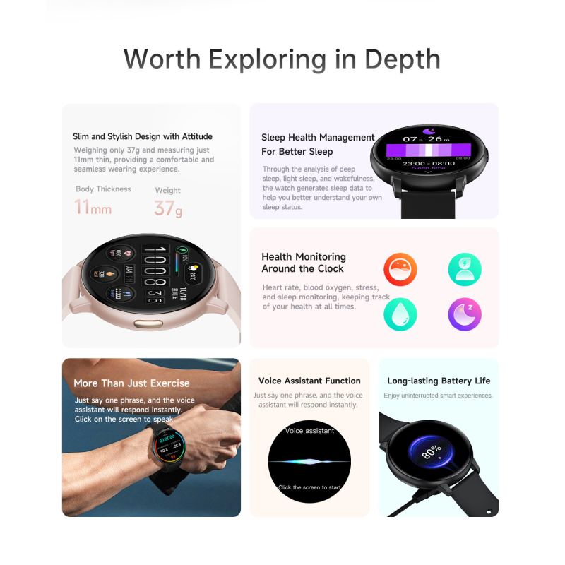 The smartwatch T6 is thin, light, fashionable, Bluetooth call, multi-functional sports watch, and a health monitoring voice assistant