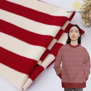 China Pique Yarn Dyed Knit Fabric 320g Red And White Soft Striped Terry Cloth wholesale