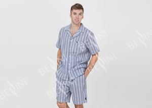 China Anti Pilling Mens Luxury Sleepwear Woven Cotton Linen Yarn Dyed Pajamas Shorts wholesale