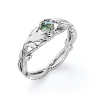 China Round Cut Moss Green Agate Leafy Single Stone Engagement Ring in White Gold wholesale