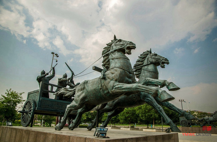 Regional Feature Cast Copper Sculpture of Chinese Bronze Carriage for Urban Landscape