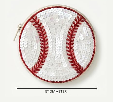 Beaded Coin Purse Change Zipper Pouch Wallet Softball | Handmade Beadwork, Compact Organizer, Cash Holder, Card Storage, Makeup Pouch, Giftable