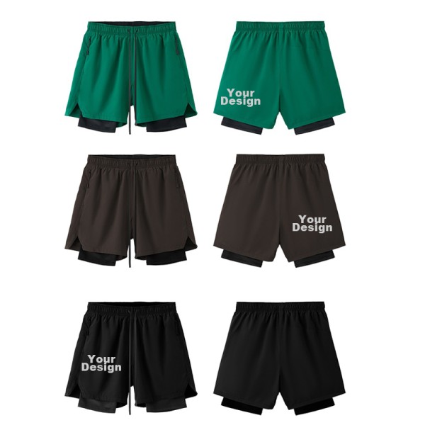 Men Double‑Layer Quick‑Dry Running Shorts|Customizable