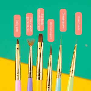 China Synthetic Nylon Hair Gel Nail Art Brush 6pcs Nail Art Drawing Pen wholesale