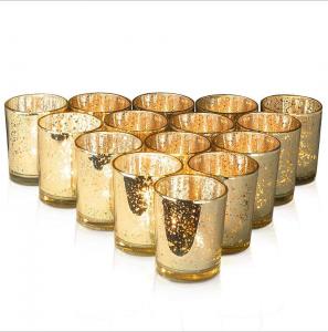 China Mercury Glass Votive Candle Holder Speckled Gold Candle Holders for Weddings and Home Decor on sale