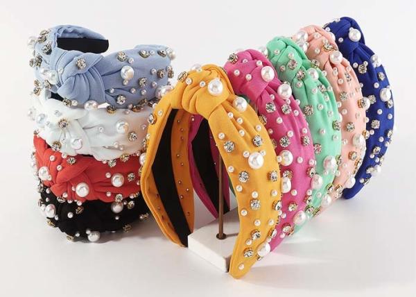 Fashion multicolor knotted wide elastic headbands nail-beaded drill bit hooped