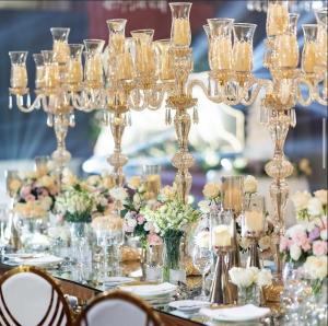 China New Design Luxury Wedding Decoration Candle Holder Tall Champagne Crystal Candelabra wholesale