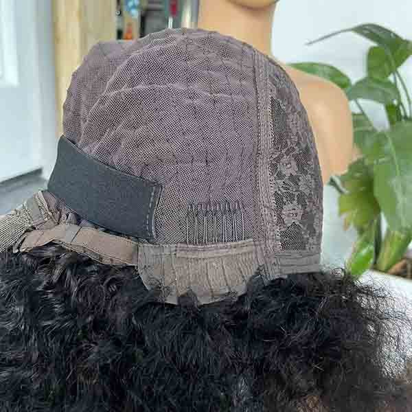 Natural Kinky Straight Water Wave Short Curly Bob Wigs Human Hair With Bangs