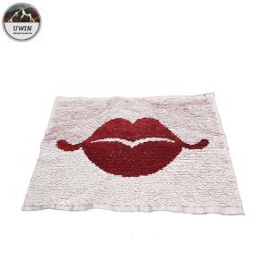 China White / Red Reverse Sequin Lip Patch , Double Sided Sequin Sew On Patches wholesale