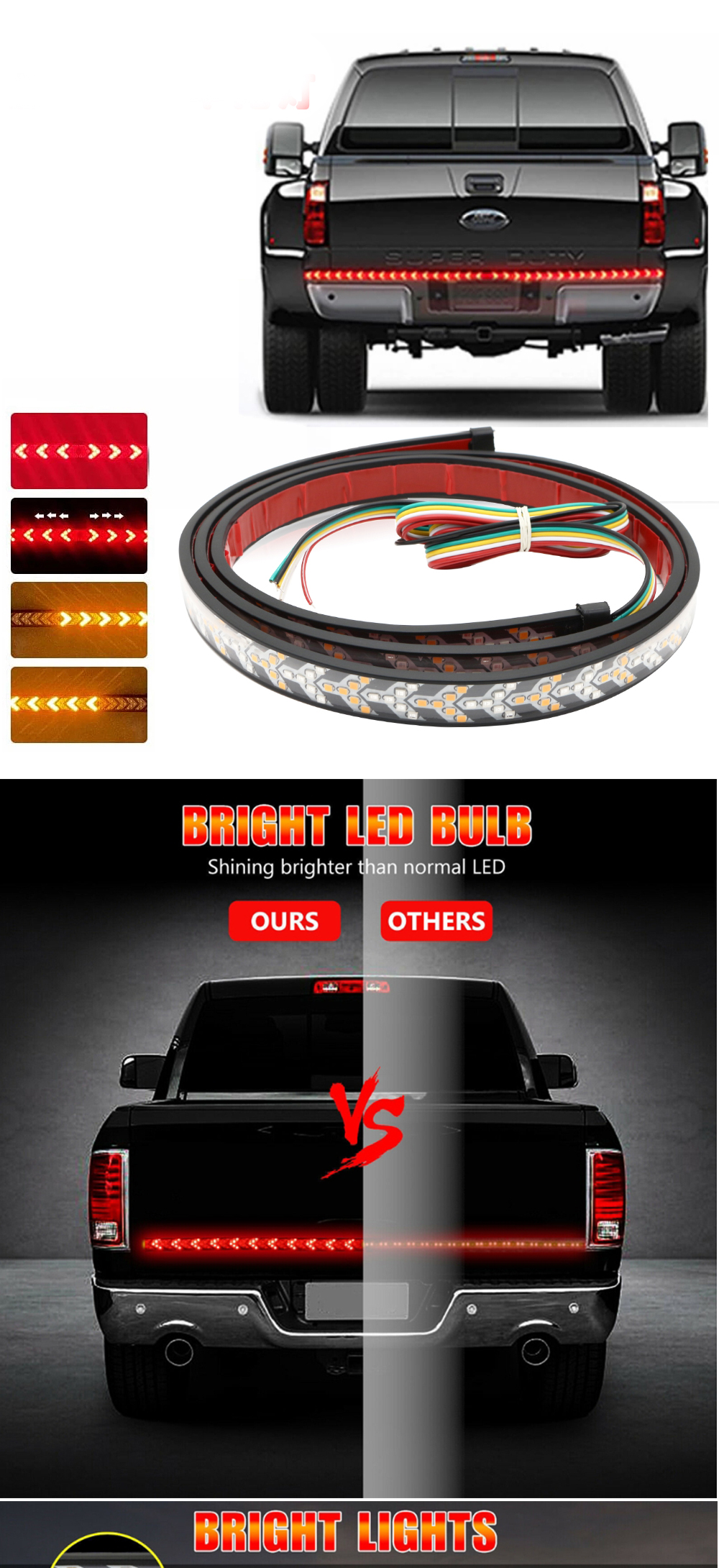 Pickup Truck Arrow Car Headlight LED Tube Strip Flowing Turn Signal Tail Light Sequential Scanning