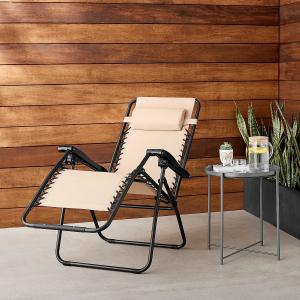China Outdoor Textilene Adjustable Zero Gravity Folding Reclining Lounge Chair With Pillow, 26&quot;, Beige wholesale