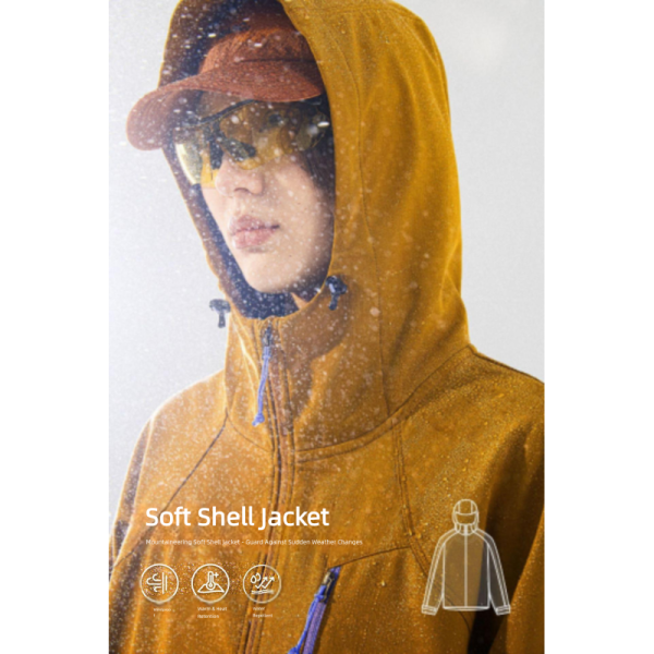 Men Hooded Soft Shell Hiking Jacket, Windproof Water Repellent Fleece Lined Outdoor Coat, OEM Custom Logo & Private Label