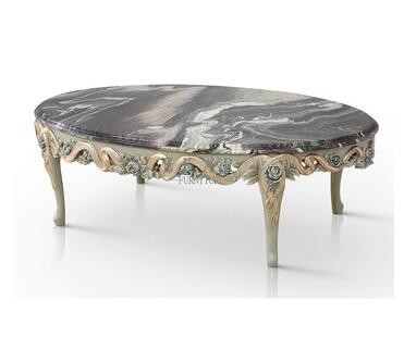 Marble Top Solid Wood Coffee Table Design Hand Carved Rose Table